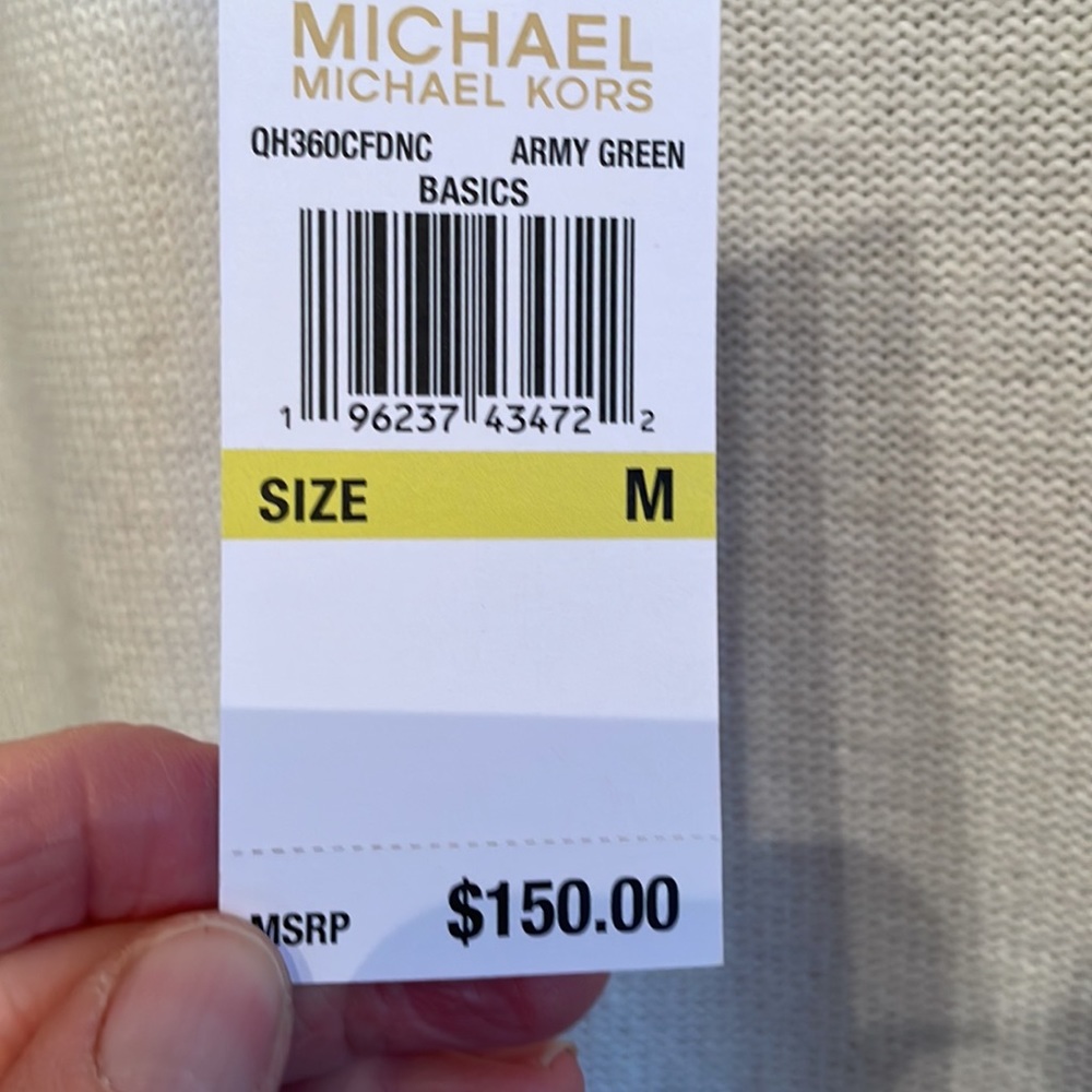 Michael Kors Ivory and Olive Green Striped Open-Front Cardigan - Picture 5 of 5